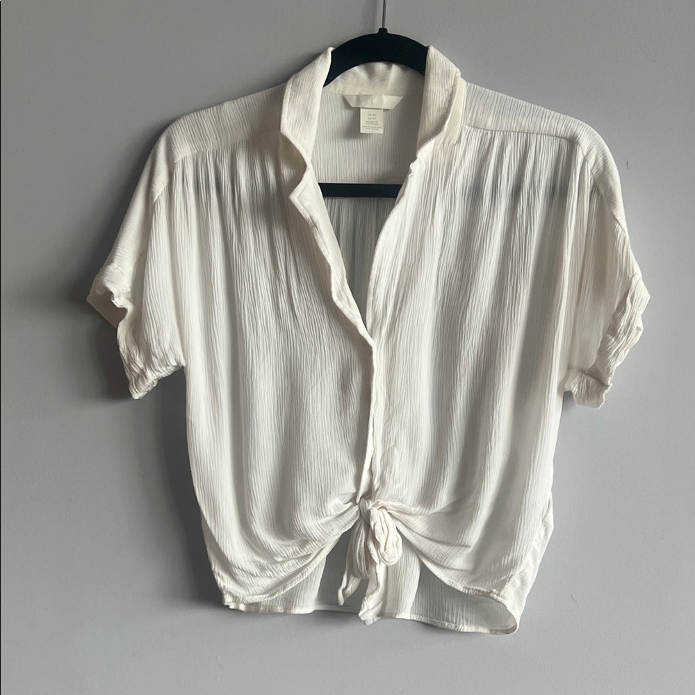 Cropped White Tie-Front Blouse